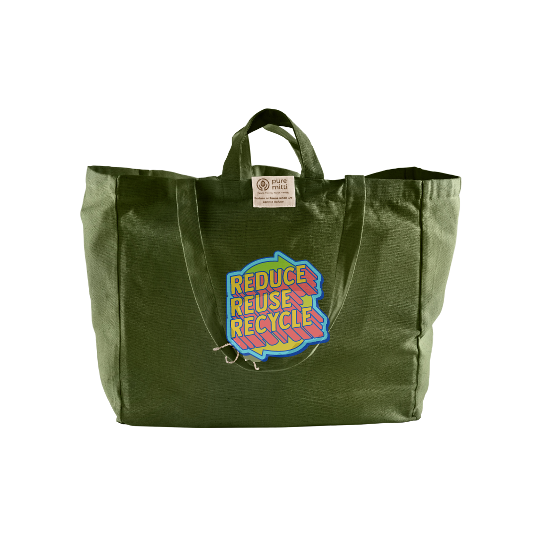 Custom Print Logo - Reusable Multi-pocket Organic Cotton Tote Bag (MOQ 100) - Pure Mitti