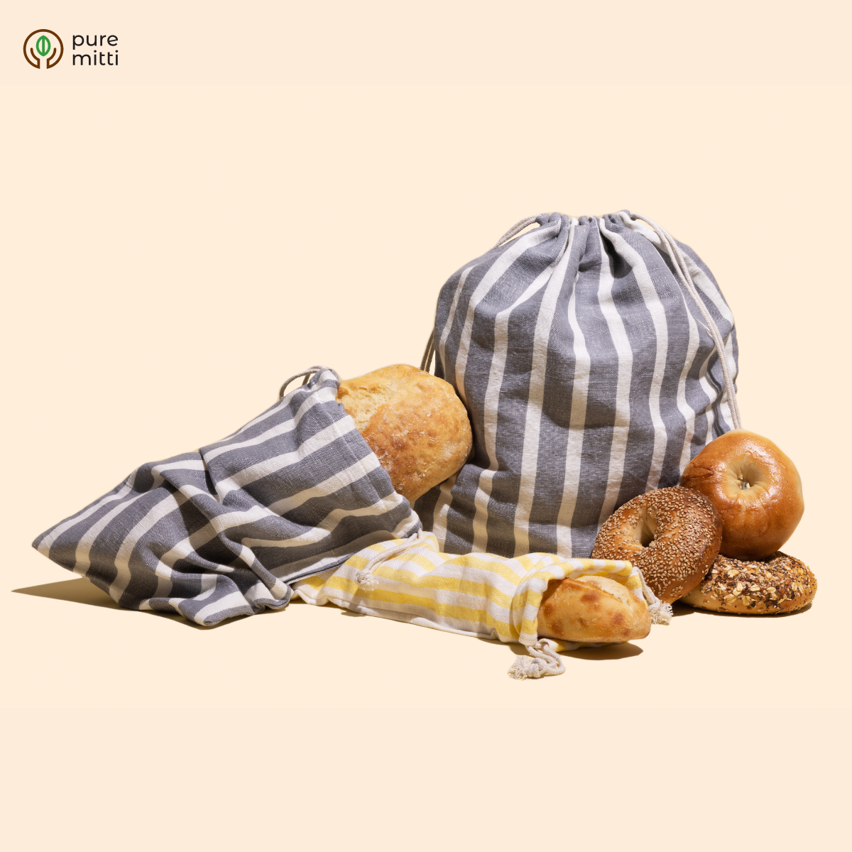 Cotton Linen Bread Bag Combo | Zero waste | Natural reusable bread bag | Organic Cotton Bread Bags