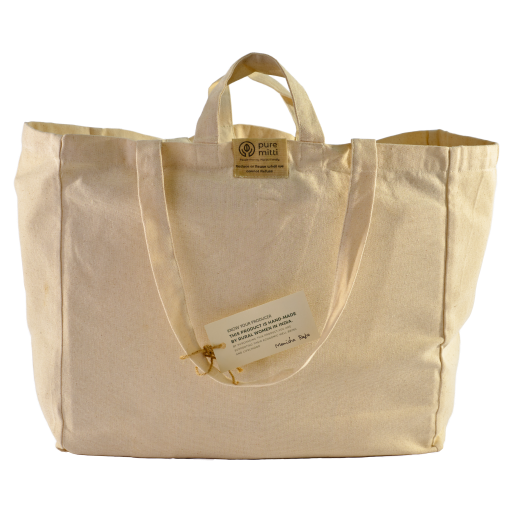 Custom Print Logo - Reusable Multi-pocket Organic Cotton Tote Bag (MOQ 100) - Pure Mitti