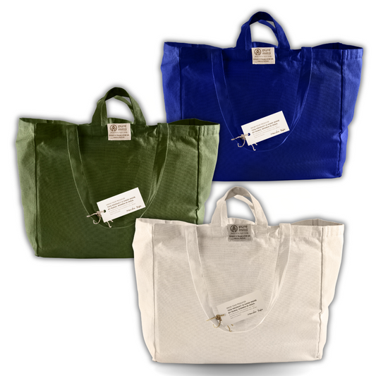 Custom Print Logo - Reusable Multi-pocket Organic Cotton Tote Bag (MOQ 100) @ 3 colors, 1 side
