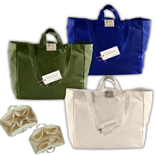 Bundle of 10 - Multi-Pouch Grocery Eco Bag | Reusable Cotton Tote for Sustainable Shopping