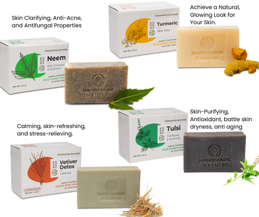 Neem, Tulsi, Turmeric, and Vetiver Soaps Ayurvedic Combo Collection