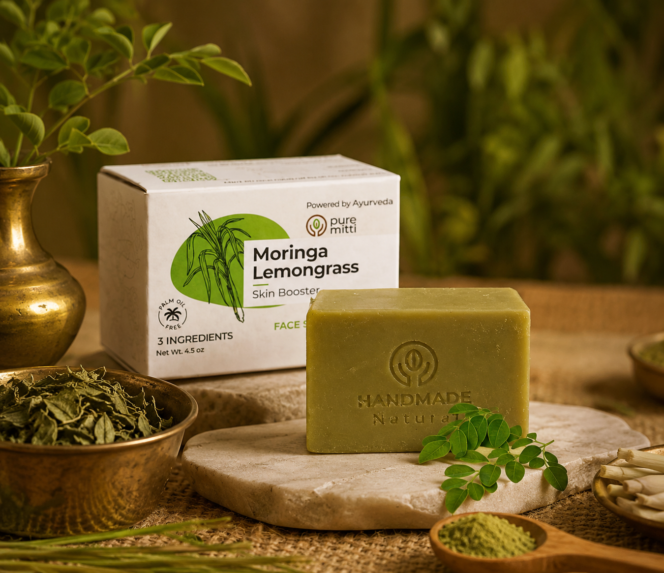 Moringa Lemongrass Face & Body Bar – Bundle of 10 Natural Ayurvedic Soaps
