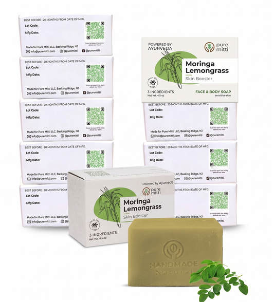 Moringa Lemongrass Face & Body Bar – Bundle of 10 Natural Ayurvedic Soaps