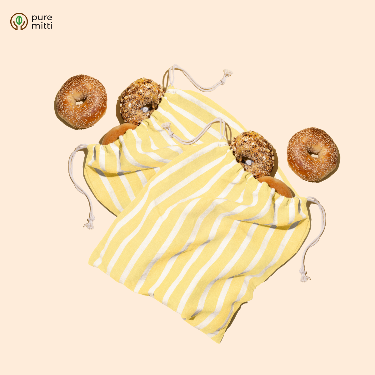 Cotton Linen Bread Bag | Zero waste | Natural reusable bread bag | Organic Cotton Bread Bags | Bagel Bag