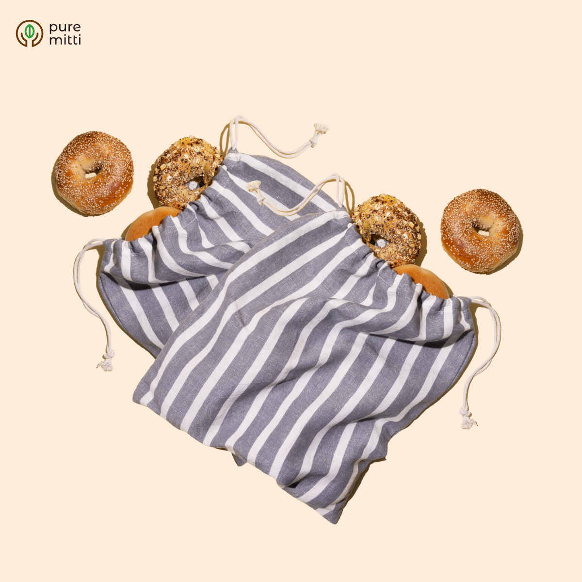 Cotton Linen Bread Bag | Zero waste | Natural reusable bread bag | Organic Cotton Bread Bags | Bagel Bag