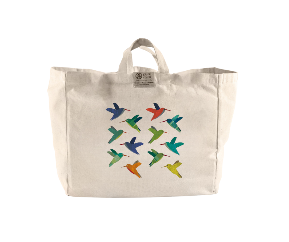 Hummingbirds  Multi-Pouch Cotton Grocery Eco Bag - Natural Color