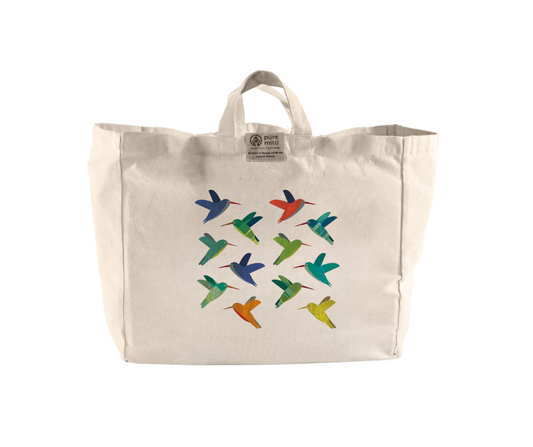 Hummingbirds  Multi-Pouch Cotton Grocery Eco Bag - Natural Color