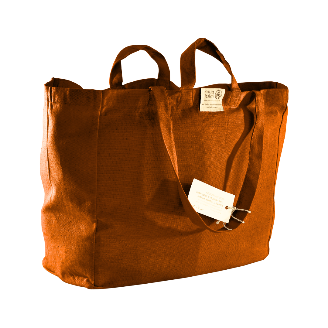 Pure Mitti - Multi-Pouch Cotton Grocery Eco Bag - Terracota Color