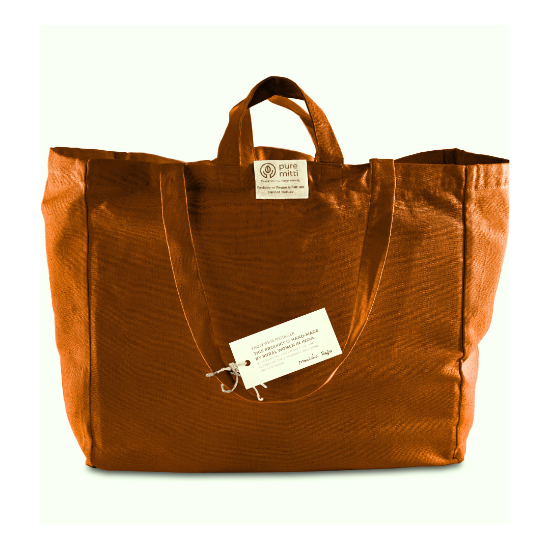 Pure Mitti - Multi-Pouch Cotton Grocery Eco Bag - Terracota Color
