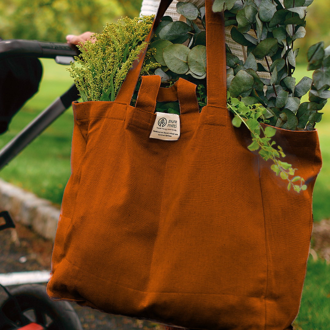 Pure Mitti - Multi-Pouch Cotton Grocery Eco Bag - Terracota Color
