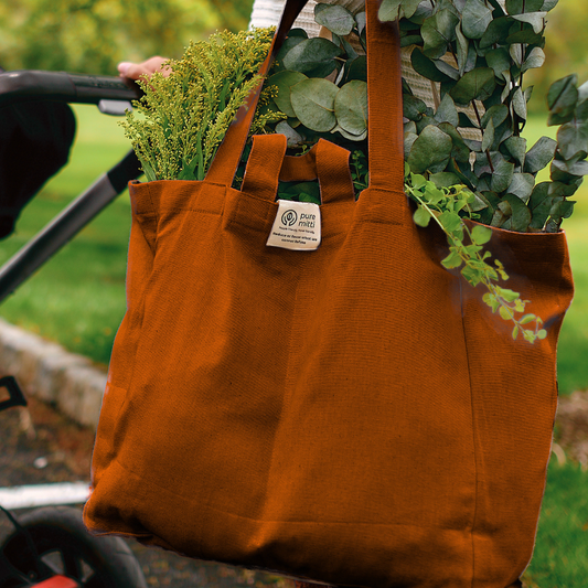 Pure Mitti - Multi-Pouch Cotton Grocery Eco Bag - Terracotta Color