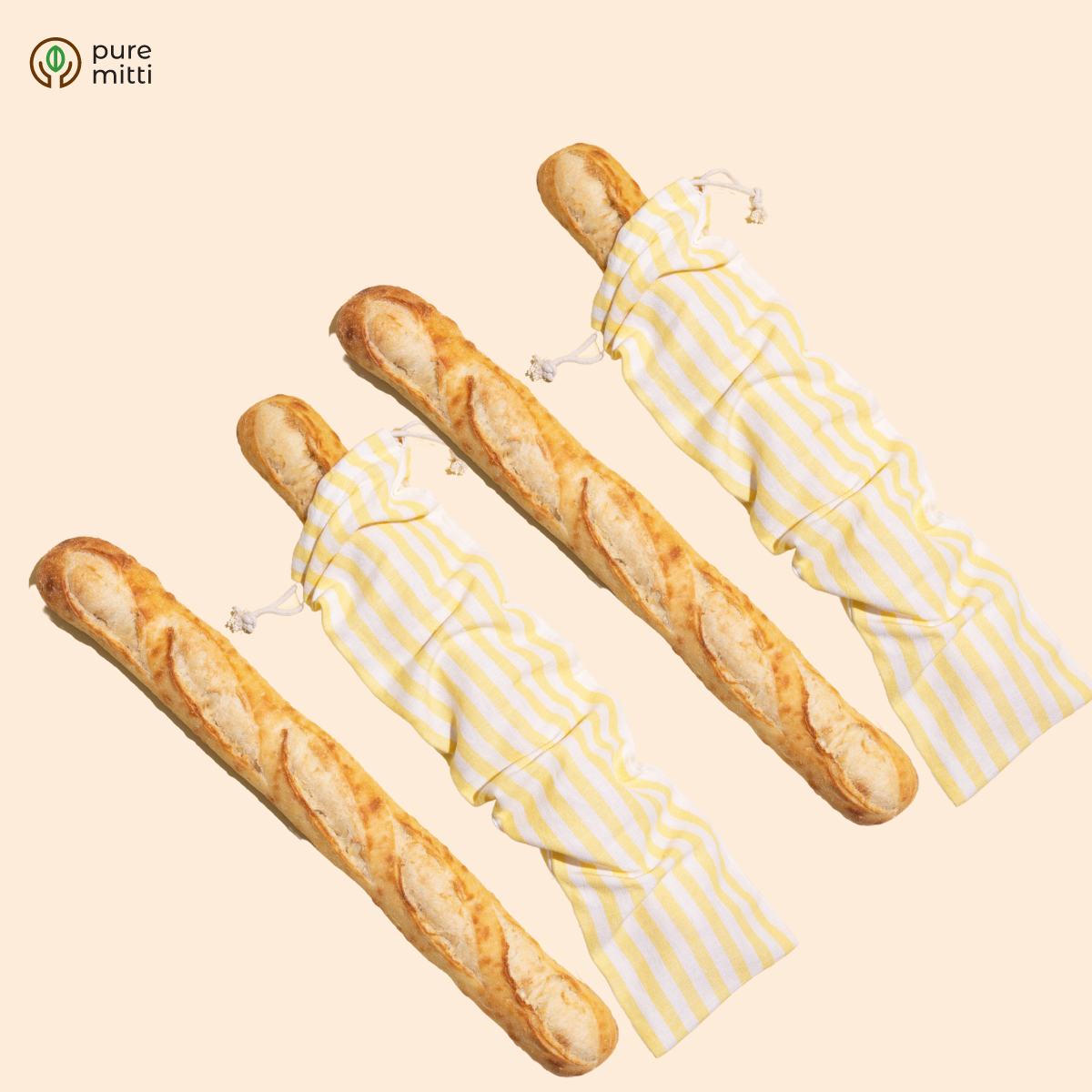 Cotton Linen Bread Bag | Zero waste | Natural reusable bread bag | Organic Cotton Bread Bags | Baguette Bread Bag